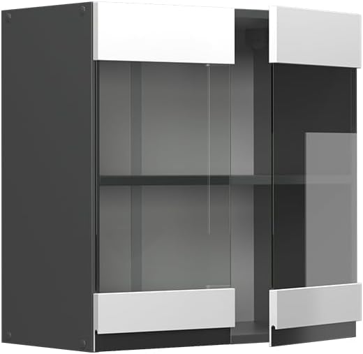 Vicco Küchenschrank Glas R-Line, Weiss/Anthrazit, 60 cm J-Shape Weiss Hängeglasschrank 60 cm, Weiss