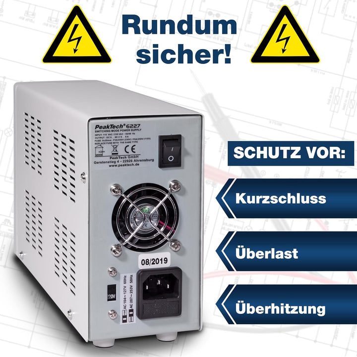 PeakTech P 6227 – DC Labor Netzteil 0-60 V / 0-6 A mit farbiger LCD Anzeige, Labor Netzgerät inkl. 2