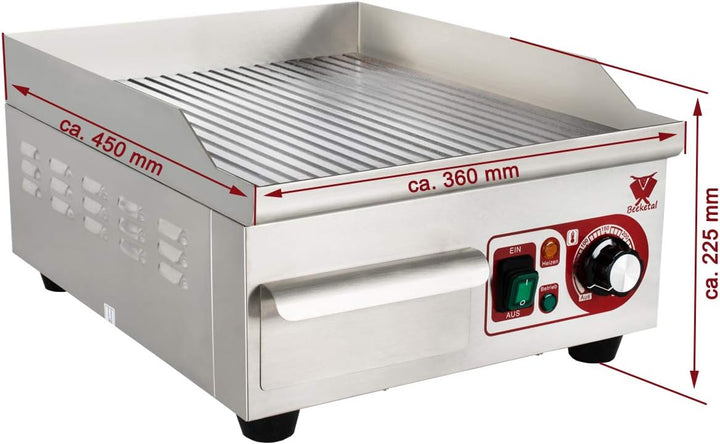 Beeketal 'BHGP-3' Profi Gastro Gusseisen Grillplatte elektrisch mit ca. 385 x 355 mm Grillfläche (ge