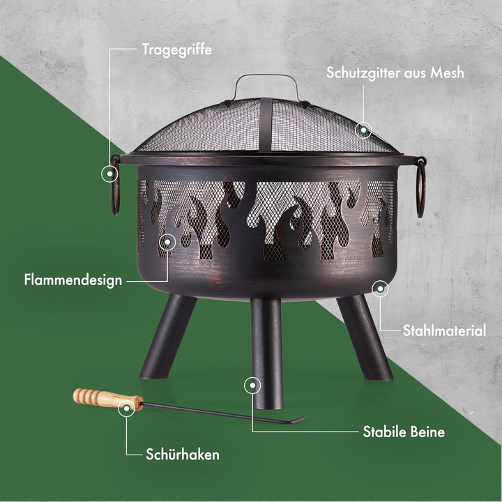 Vonhaus Feuerstelle für Garten, Terrasse und Outdoor – tragbar und leicht, Bronziertem Stahl, Feuerh