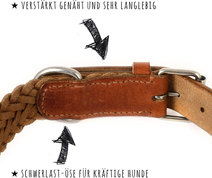 Monkimau Halsband für Hunde aus echt Leder geflochten verstellbar (S 27-33cm (20mm)) XS-S: 18mm x 40