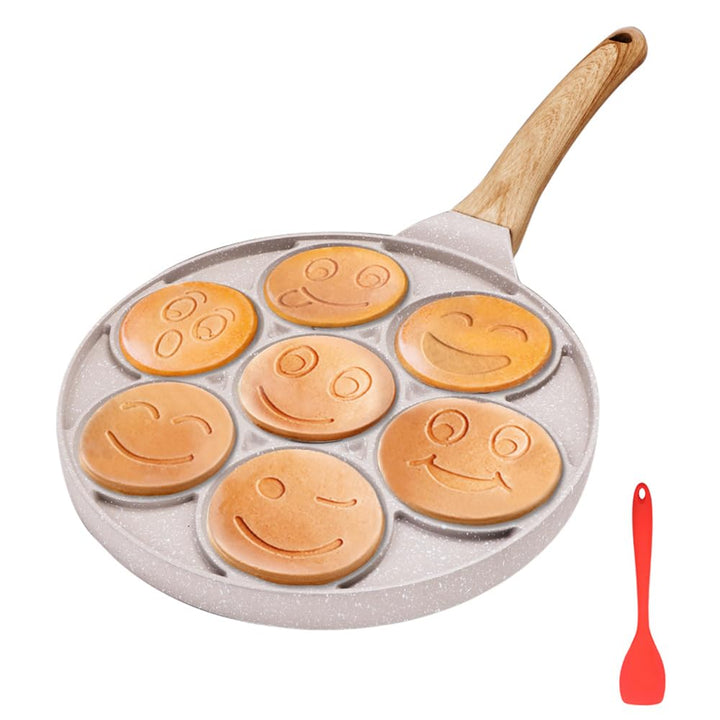 Pancake Pfanne Induktion, Antihaft Pancake Maker 7 Löcher mit Smiley-Gesichtern Spiegelei-Pfanne, zu