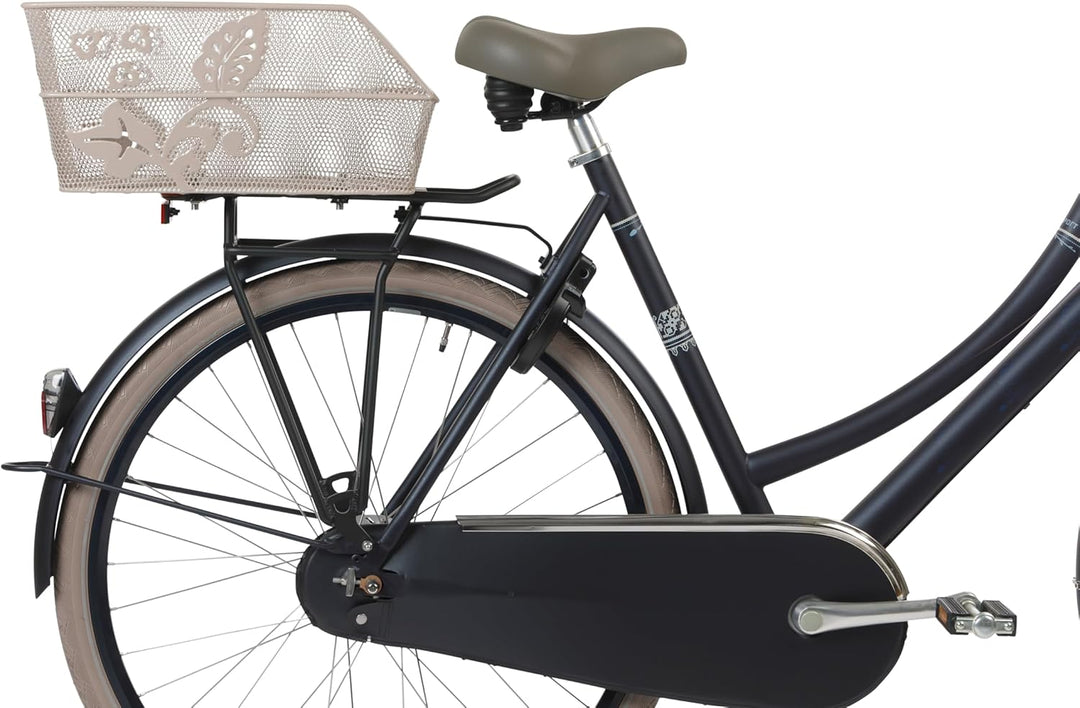 Basil Cento Flower Fahrradkorb hinten • Schwarzer Stahl-Gepäckträgerkorb • gross & stabil • E-Bike g