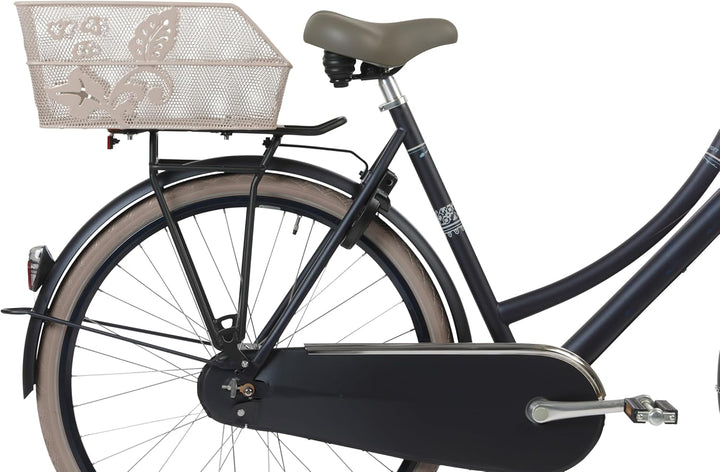 Basil Cento Flower Fahrradkorb hinten • Schwarzer Stahl-Gepäckträgerkorb • gross & stabil • E-Bike g