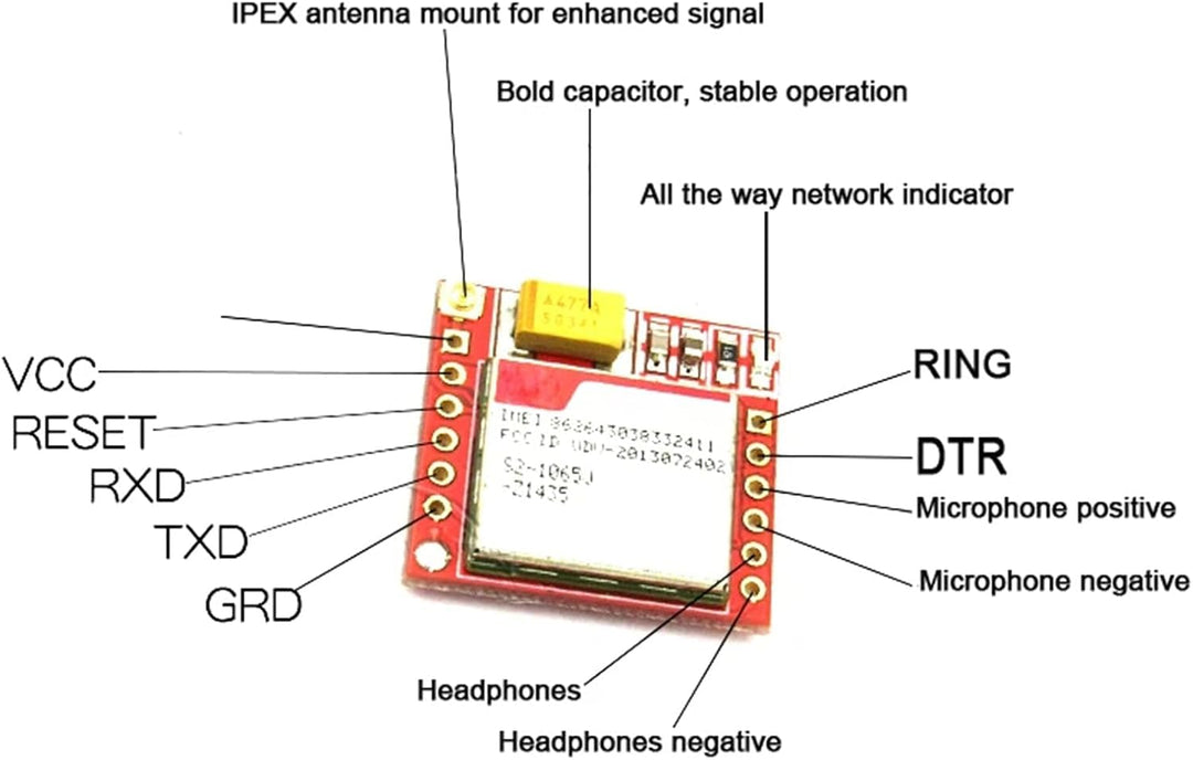 ARCELI 2 x GPRS GSM Module, Breakout Modul TTL serielle Schnittstelle 3.7~4.2V Quad-Band 850/900/180