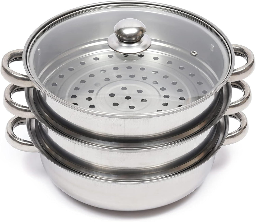 3-Schicht-Edelstahl-Dampfgarer Schnellkochtopf Dampfgarer mit Glasdeckel 28cm Suppen-Dampfgarer