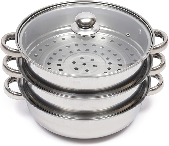 3-Schicht-Edelstahl-Dampfgarer Schnellkochtopf Dampfgarer mit Glasdeckel 28cm Suppen-Dampfgarer