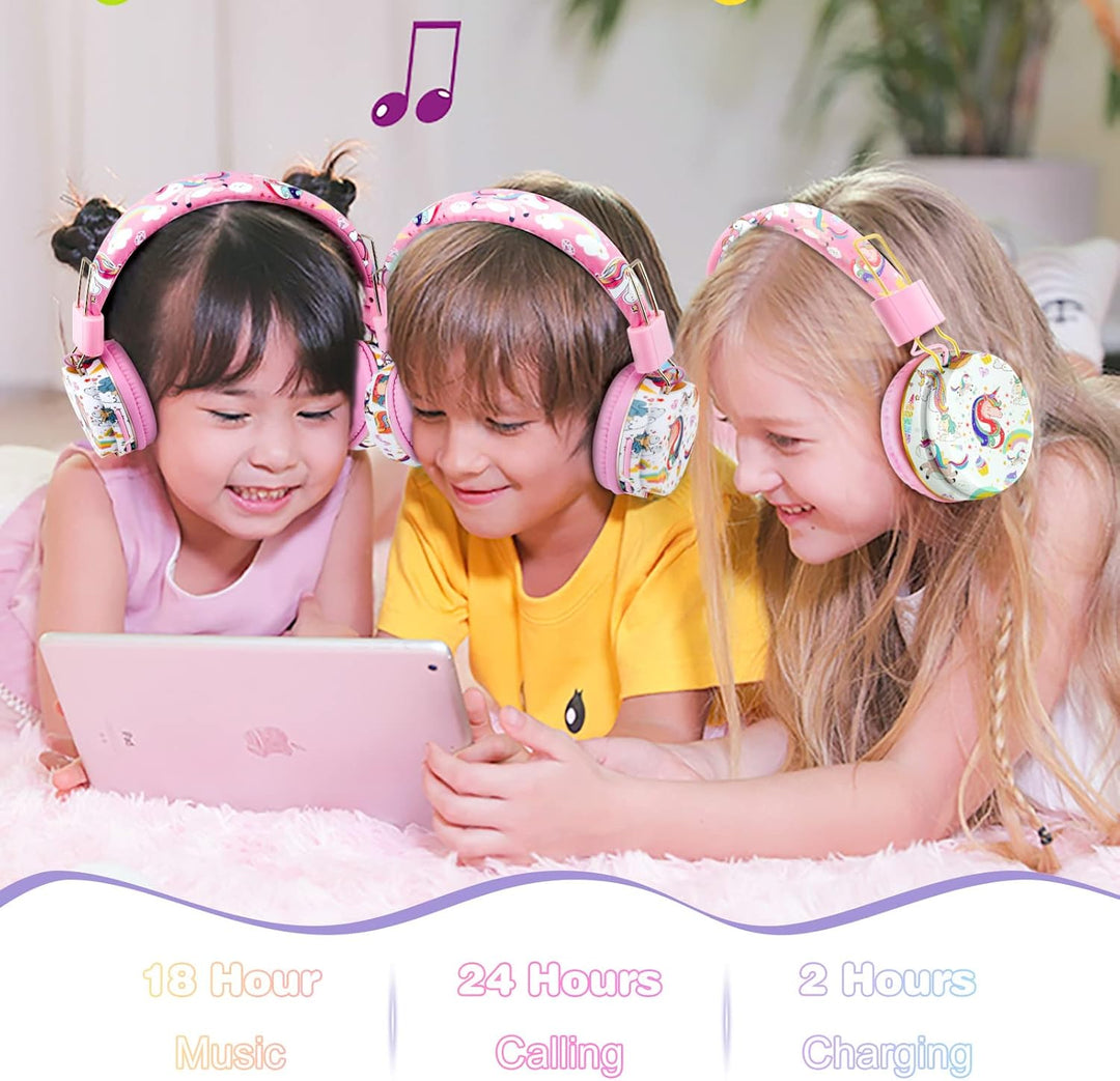 JYPS Bluetooth Kopfhörer Kinder, Einhorn Kopfhörer Kabellos Kinder mit Kabel und Mikrofon, Kids Head