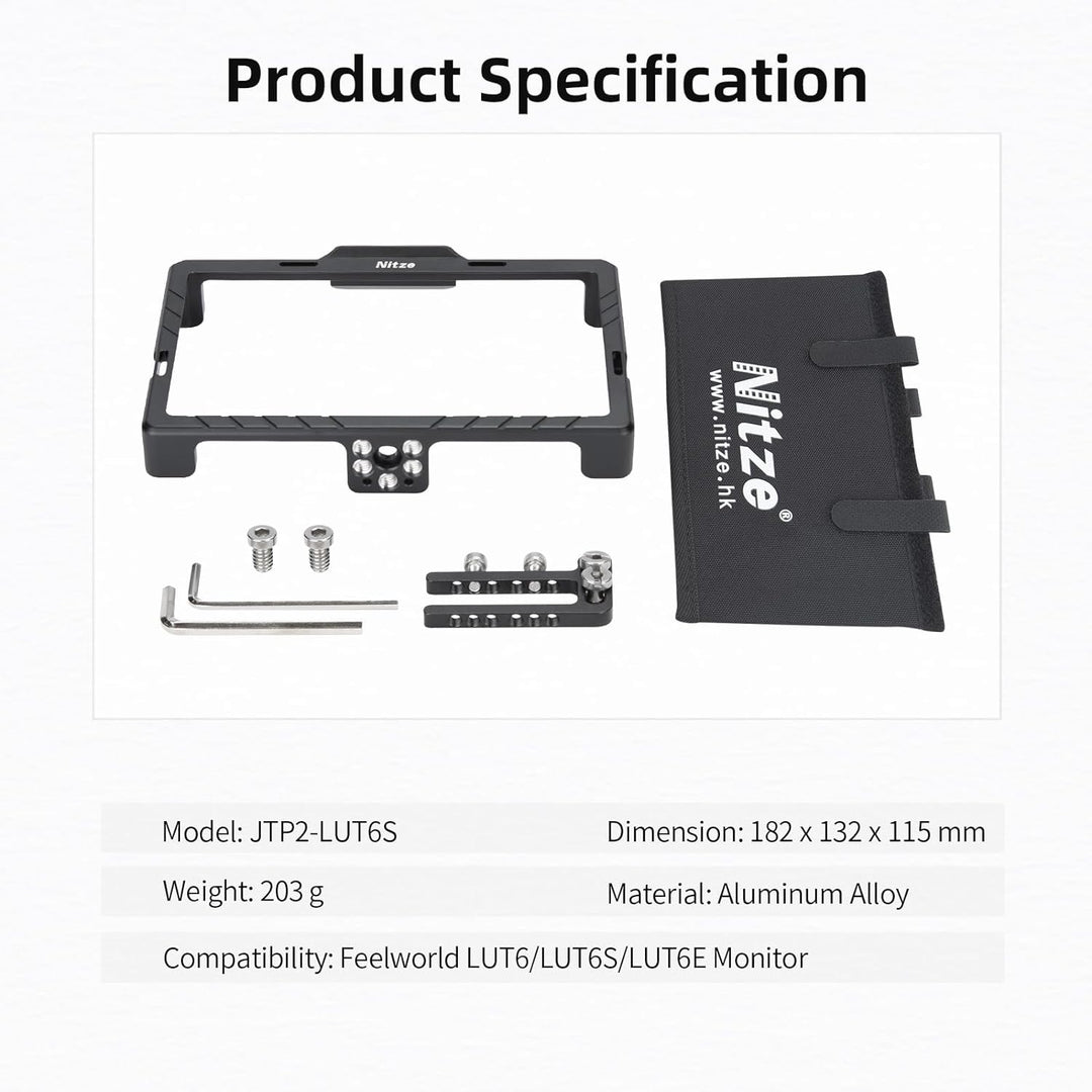 Nitze Cage for Feelworld LUT6 / LUT6S / LUT6E Monitor with Sunhood and HDMI Cable Clamp Built-in NAT