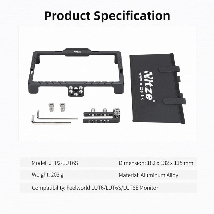Nitze Cage for Feelworld LUT6 / LUT6S / LUT6E Monitor with Sunhood and HDMI Cable Clamp Built-in NAT