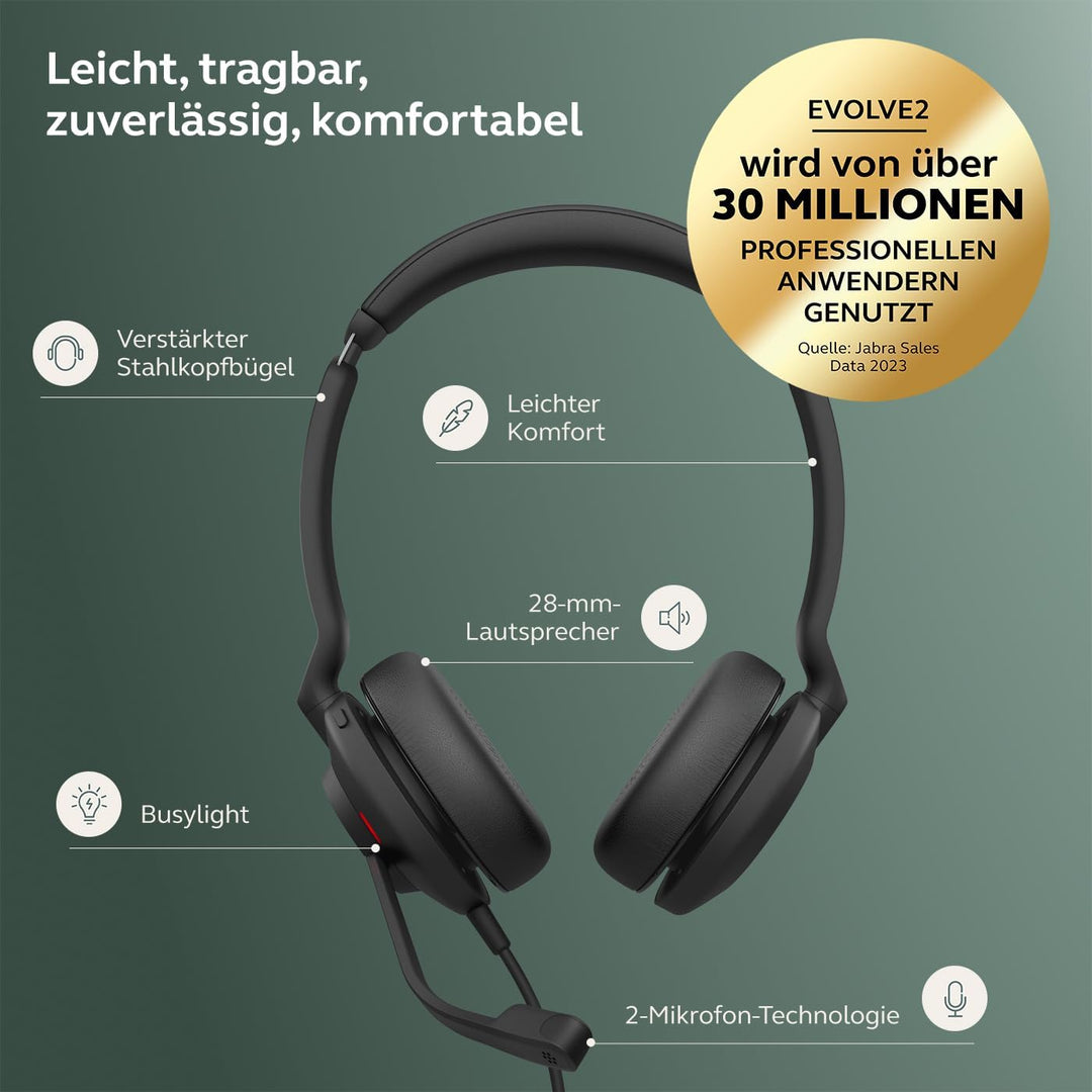 Jabra Evolve2 30 SE - Kabelgebundenes Stereo-Headset mit Geräuschunterdrückung und 2-Mikrofon-Techno
