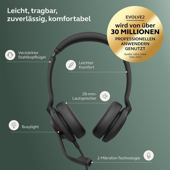 Jabra Evolve2 30 SE - Kabelgebundenes Stereo-Headset mit Geräuschunterdrückung und 2-Mikrofon-Techno