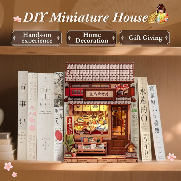 CUTEBEE Book Nook Kit für Erwachsene - DIY Miniatur Haus Japanischer Fächerladen, 3D Holzpuzzle zum