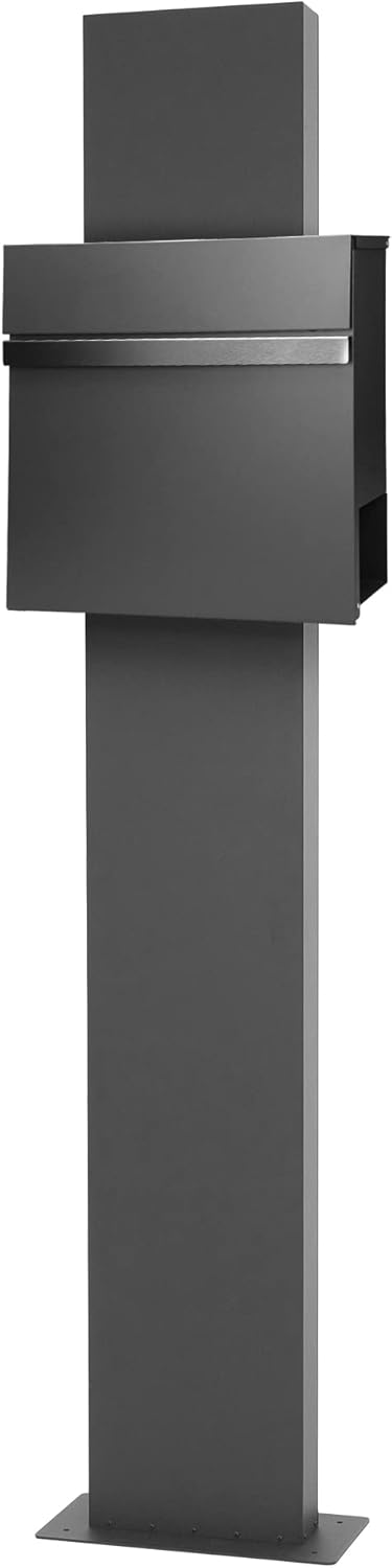 ML-Design Briefkastenständer aus Edelstahl pulverbeschichtet in Anthrazit, Höhe 170 cm, Lochabstand