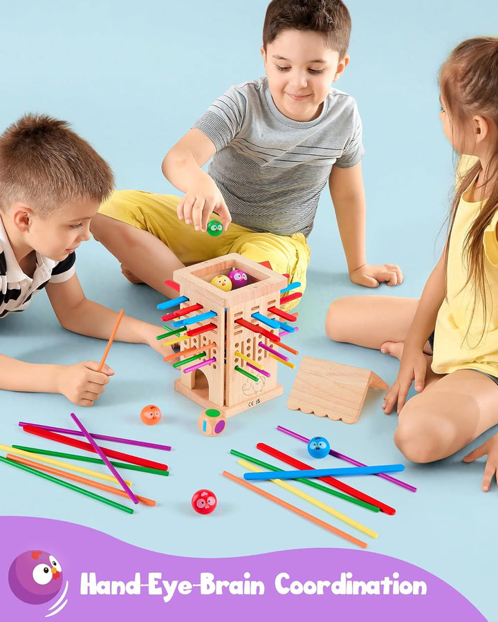 Montessori Spielzeug ab 3 4 5 6 Jahren - Brettspiele aus Holz, Kinder Lernspielzeug mit Bunten Stäbc