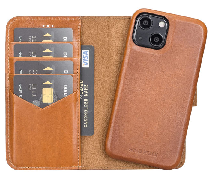 Solo Pelle Lederhülle kompatibel für iPhone 13 Mini in 5.4 Zoll abnehmbare Hülle (2in1) inkl. Karten
