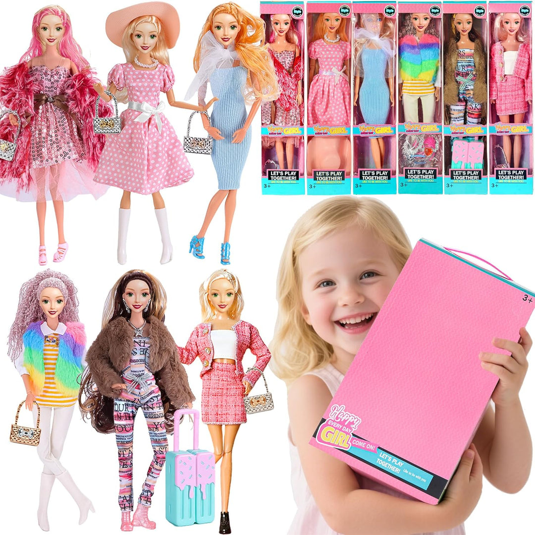 6 Pack Mode 11,5 Zoll amerikanisches Spielzeug Prinecess Puppen Spielset mit Outfits Kleid Design un