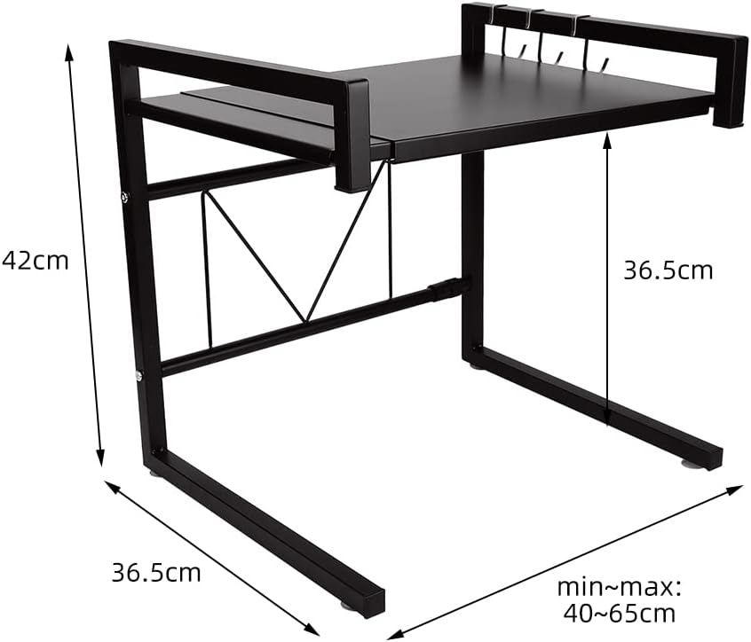 Teleskop-Küchenorganizer aus Edelstahl, Küchenregal mit 3 Haken, Verstellbereich 40-65cm (Schwarz),
