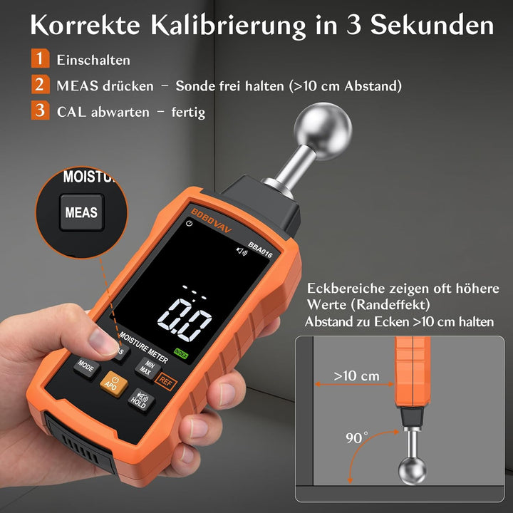Feuchtigkeitsmessgerät Wand 5 Modi, Feuchtigkeitsmesser Zerstörungsfrei 40mm Tiefe, Feuchtemessgerät