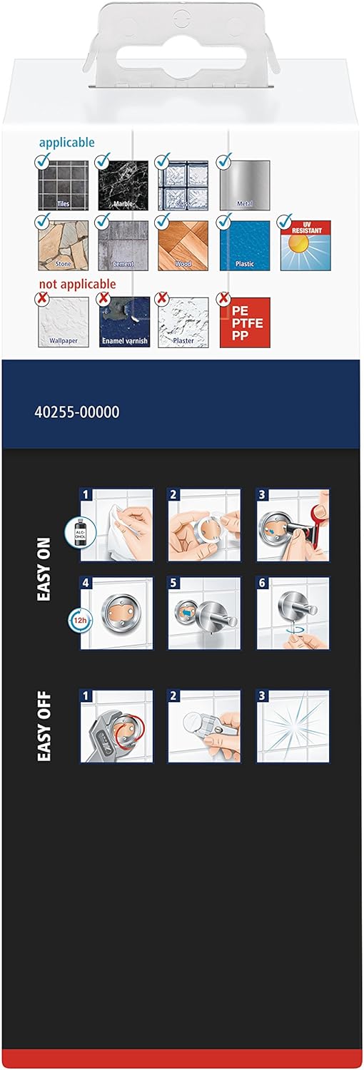 tesa HUKK Seifenspender-Set, satiniertes Glas und verchromter Edelstahl - Flüssigseifenspender zur W