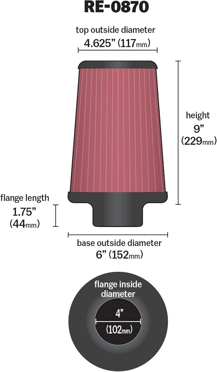 K&N RE-0870 Waschbarer und wiederverwendbarer KFZ und Motorrad Gummi Universalluftfilter Rot