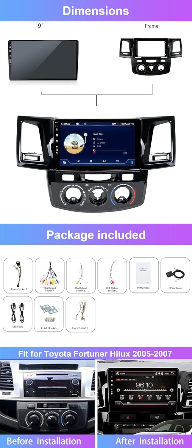 Android 12 Autoradio Für Toyota Fortuner/Hilux/Revo/Vigo 2007-2015 Eingebaut GPS+Carplay Unterstützt