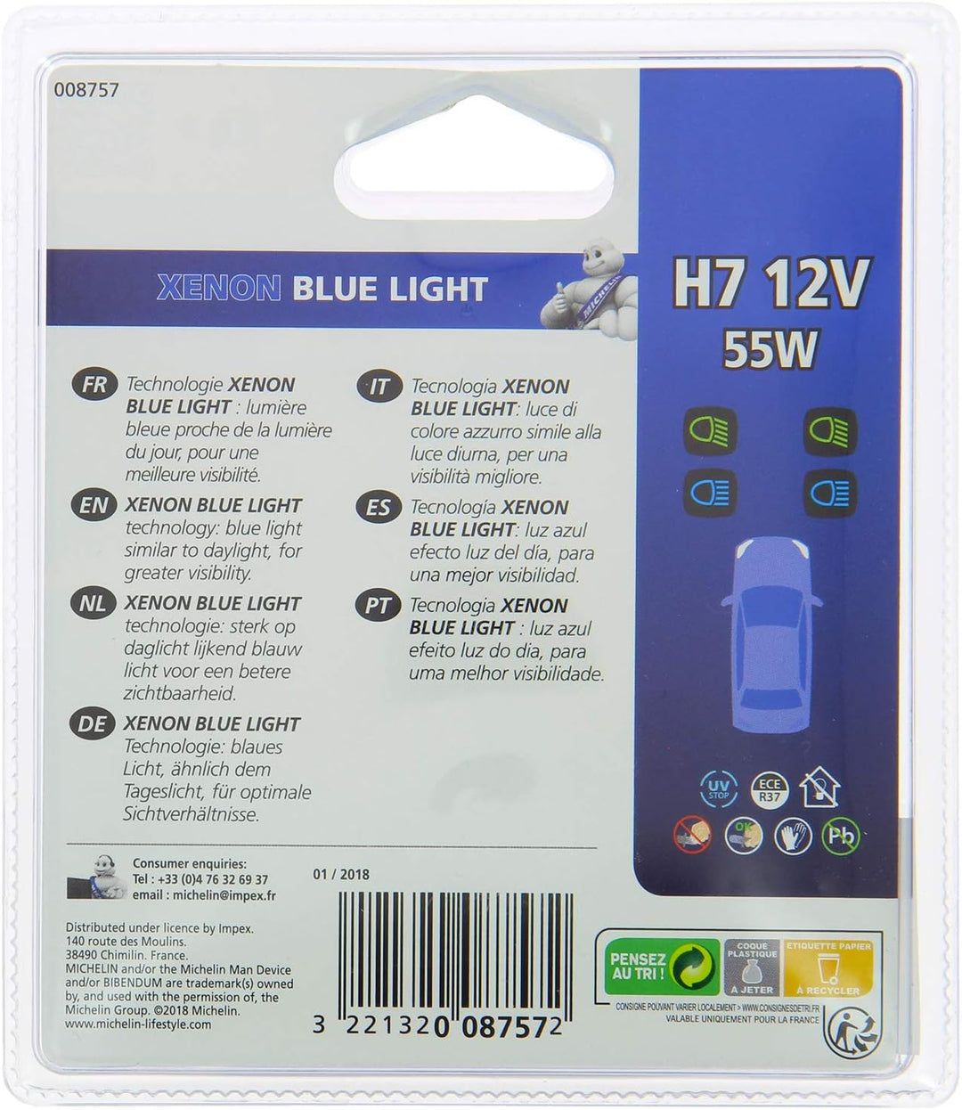 MICHELIN 008757 Blue Light 2 Leuchtmittel H7 12 V 55 W