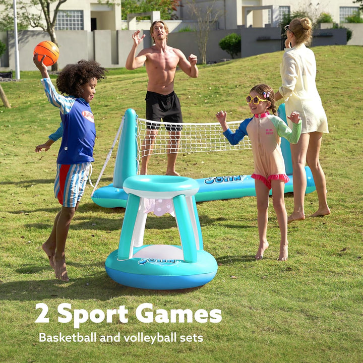 JOYIN Aufblasbare Pool Float Set, Volleyballnetz & Basketballkörbe & Bälle für Kinder Erwachsene, Wa