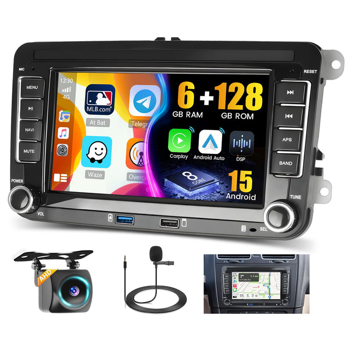 Hikity 8 Core/6+128G Android 15 Autoradio für VW Golf 5 6 Tiguan Caddy Polo Touran mit Wireless CarP