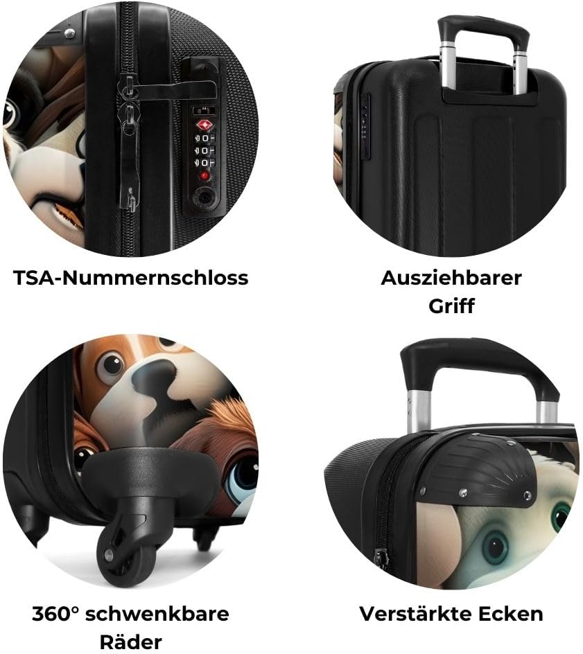 NoBoringSuitcases.com® Kinderkoffer Kindertrolley Koffer, Reisetrolley - Hund - Tiere - Muster - Bra