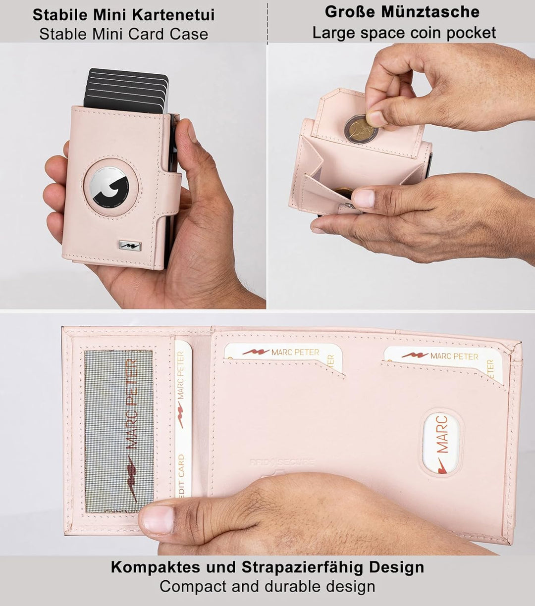 Marc Peter® Chicago Leder Push Air Slim Wallet - Airtag Geldbörse mit Münzfach - RFID Schutz kleines