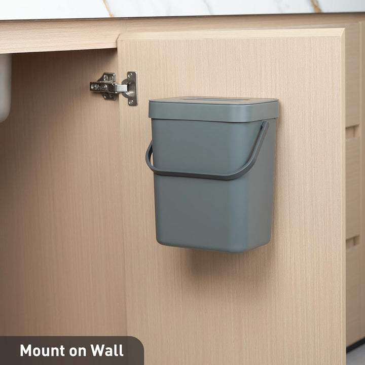 EKO Pure Mini-Küchen-Mülleimer zur Wandmontage mit Deckel, Lebensmittelabfallbehälter, 3 l, Grau, gr