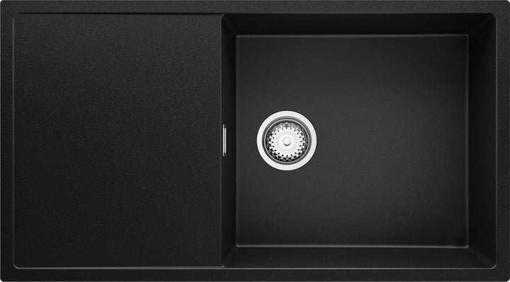 Spülbecken Schwarz 90x50 cm, Granitspüle 1 Becken XL + Ablauf-Set, Küchenspüle für 60er Unterschrank