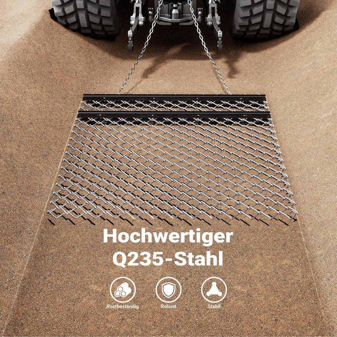 Wiltec Wiesenegge 155 x 123,5 cm mit Kettennetz, Schleppegge für Rasentraktor, ATV und UTV, Wiesensc