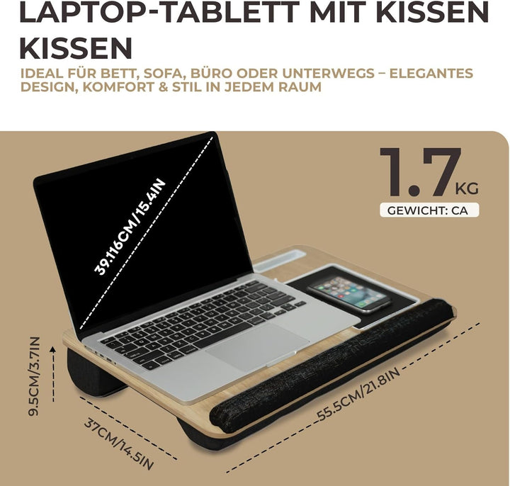 Laptopkissen für Bett & Sofa – Knietablett mit Kissen, Handyhalter & Handgelenkauflage - Passend bis