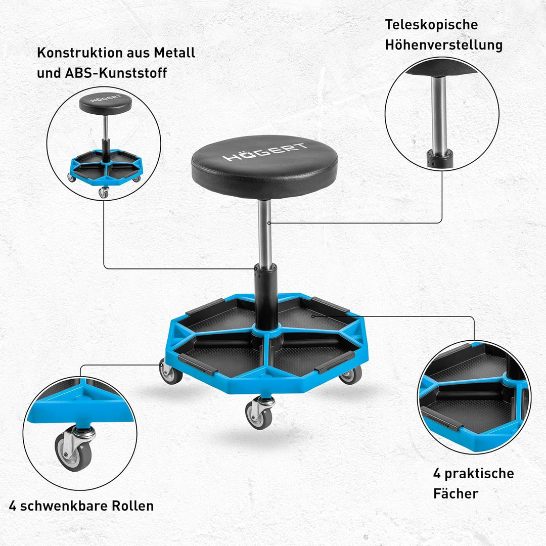 Högert Technik - Verstellbarer Werkstatthocker | Teleskopischer Werkstattsitz | Höhenverstellung | R