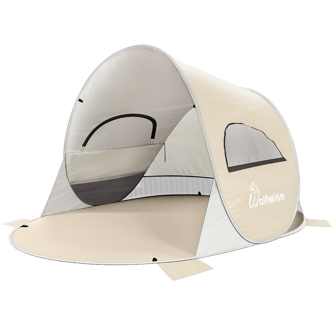 Wolfwise Pop Up Strandmuschel für 3-4 Personen, Sofort Aufbau, UV-Schutz 50+, Wasserabweisend, Belüf
