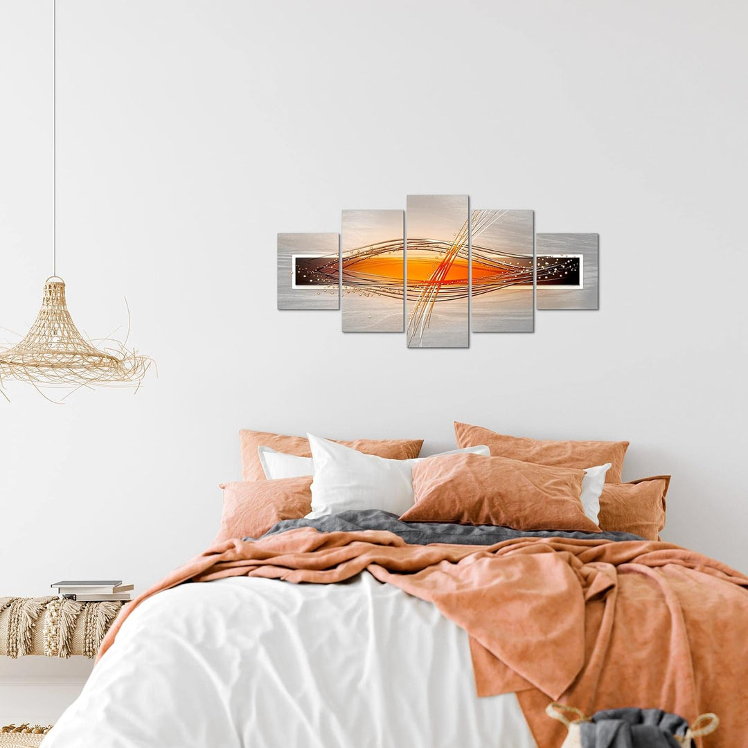Runa Art Wandbilder Abstrakt 5 Teilig Bild auf Vlies Leinwand Deko Wohnzimmer Schlafzimmer Grau Oran