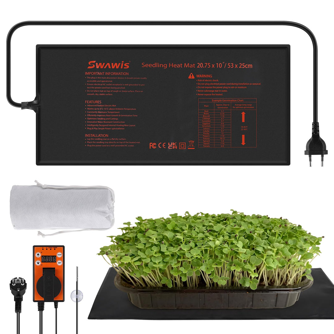 Heizmatte für Pflanzen 65W 52,7x25,4cm Wärmematte Set mit 5-45℃ Thermostatregler für Zimmergewächsha