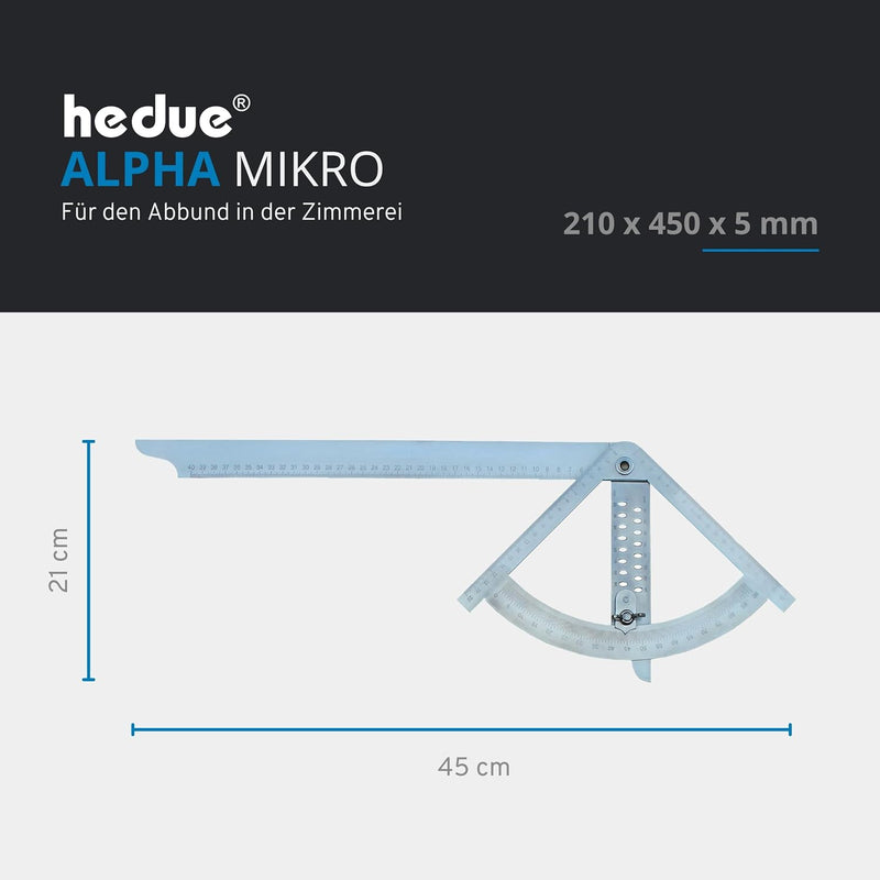 hedue® Alphawinkel Mikro - Kleiner Alpha Winkel für Zimmerer, Anreisswinkel & Präzisionswinkel in Ei