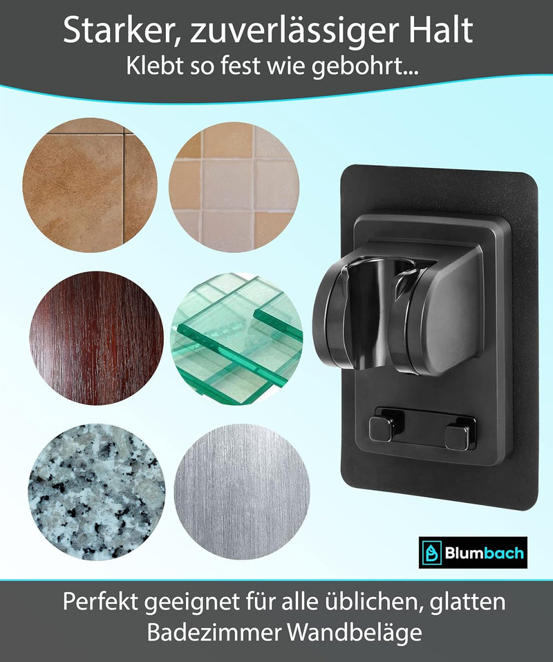 BLUMBACH® Duschkopfhalterung ohne Bohren - DAS ORIGINAL - Duschhalterung kleben statt Bohren - Neigu