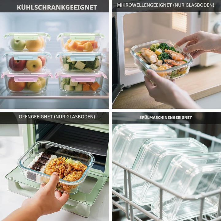 MerryNine Frischhaltedosen mit Deckel, 10 Stück Glas Meal Prep Container Auslaufsicher Luftdicht Gla