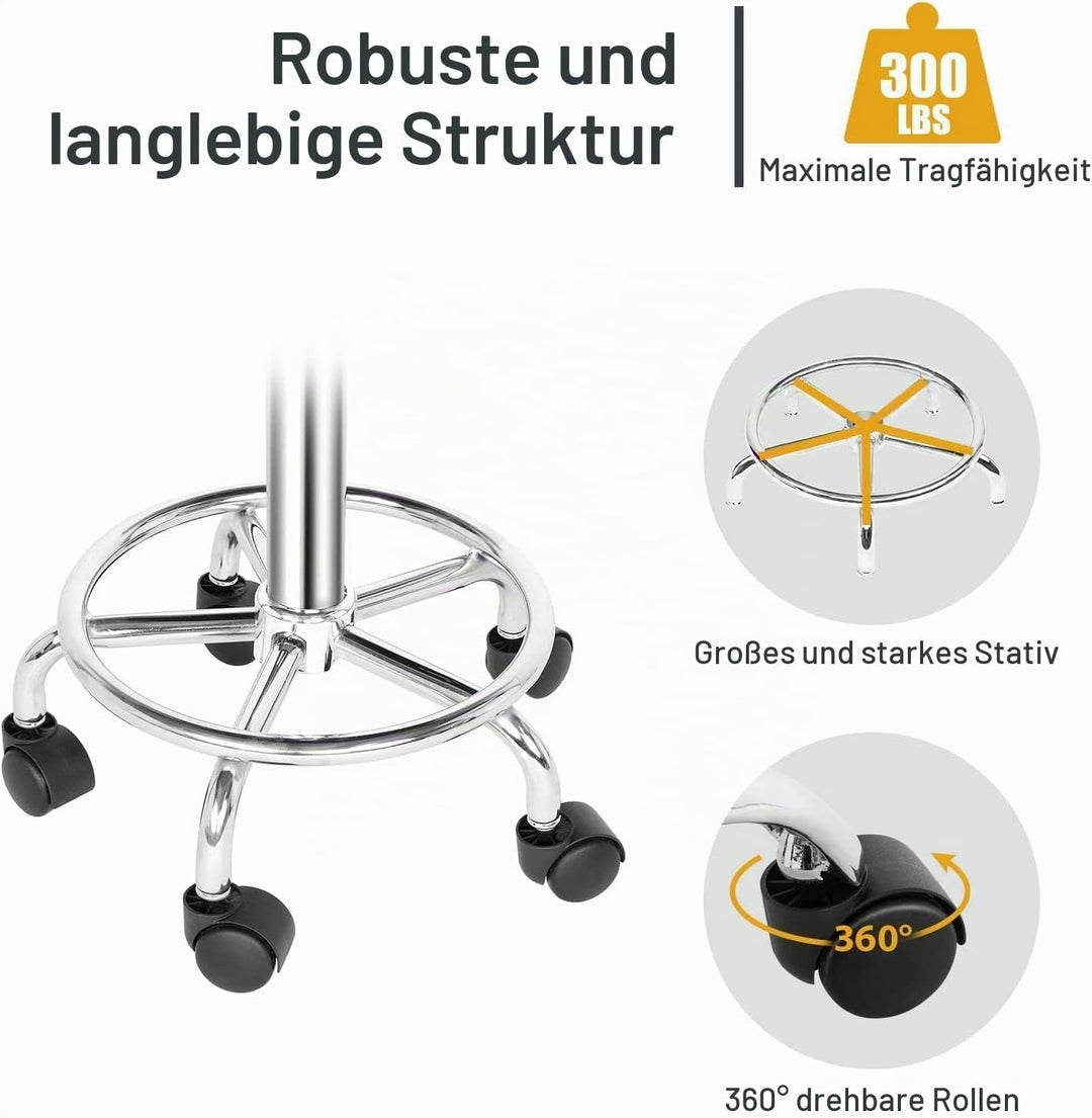 Ergonomischer Rollhocker mit Rückenlehne Arbeitshocker Drehhocker Rollhocker 360° drehbar Höhenverst