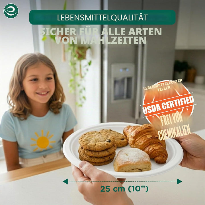 ECO SOUL Pearl White Runde 25cm Bagasse Pappteller (400 Stück), Einweggeschirr und 100% Kompostierba
