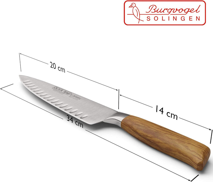 Burgvogel Solingen Kochmesser 20 cm geschmiedet Olivenholz, Oliva Line, rostfrei, deutsches Küchenme
