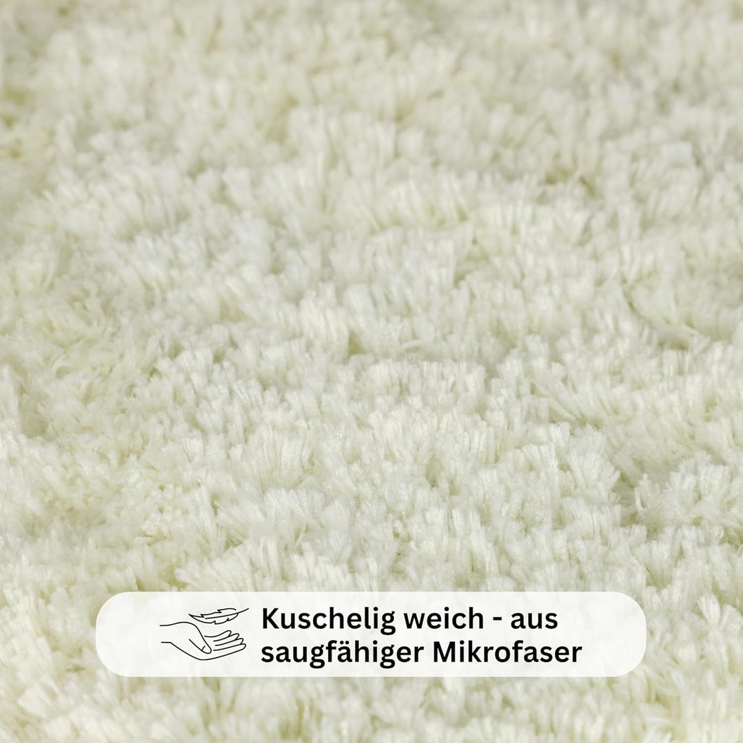 WohnDirect Badezimmerteppich 60x100 cm Creme – Badematte Flauschig & rutschfest, Saugstarker Badvorl