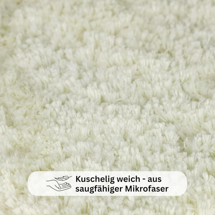 WohnDirect Badezimmerteppich 60x100 cm Creme – Badematte Flauschig & rutschfest, Saugstarker Badvorl