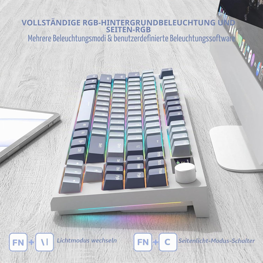 VGN GAMEPOWER RK86 Mechanische Gaming Tastatur Kabellos 75% Prozent TKL, 2,4G Wireless/Bluetooth/USB