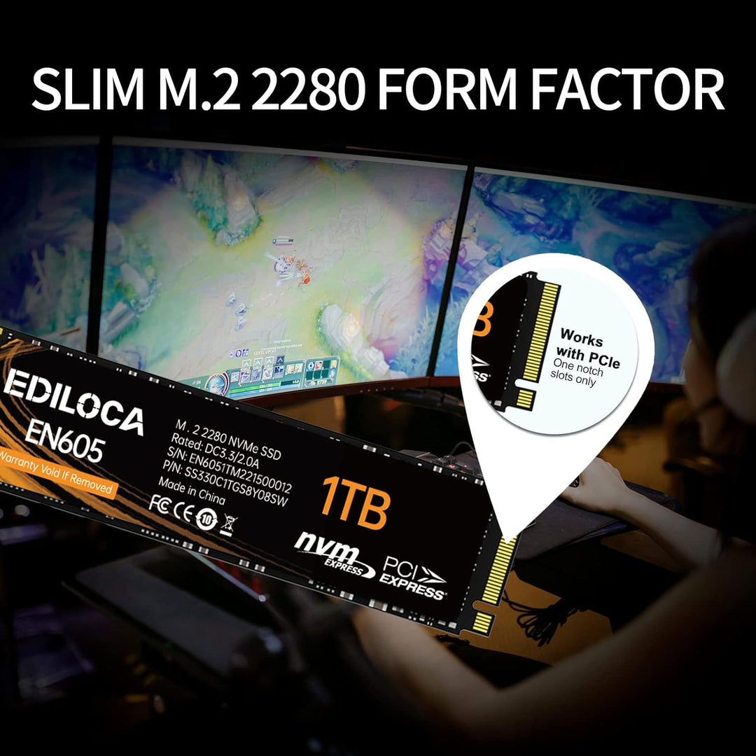 Ediloca EN605 1TB M.2 SSD, NVMe1.3 PCIe Gen3.0x4 SSD 3D NAND TLC interne Festplatte, M.2 2280 - Lese