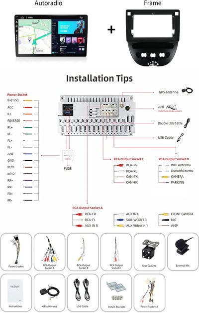 SXAUTO - 6G+128G - Android 12 IPS Autoradio für Toyota Aygo/Peugeot 107/Citroen C1 (2005-2014) - Ein